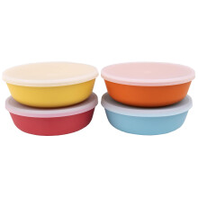 WeeSprout Bamboo Kids Bowls with Lids Set of Four 15 oz Kid-Sized Bamboo Bowls Bamboo Kid Bowls with Lids for Leftovers Dishwasher Safe (Blue