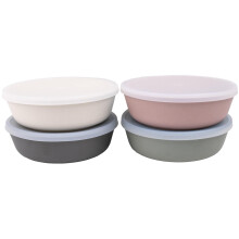 WeeSprout Bamboo Kids Bowls with Lids  Set of Four 15 oz Kid-Sized Bamboo Bowls  Bamboo Kid Bowls with Lids for Leftovers  Dishwasher Safe (Pink  Gree