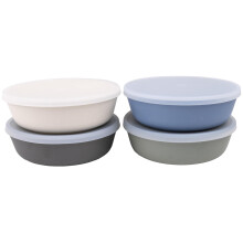 WeeSprout Bamboo Kids Bowls with Lids Set of Four 15 oz Kid-Sized Bamboo Bowls Bamboo Kid Bowls with Lids for Leftovers Dishwasher Safe (Blue