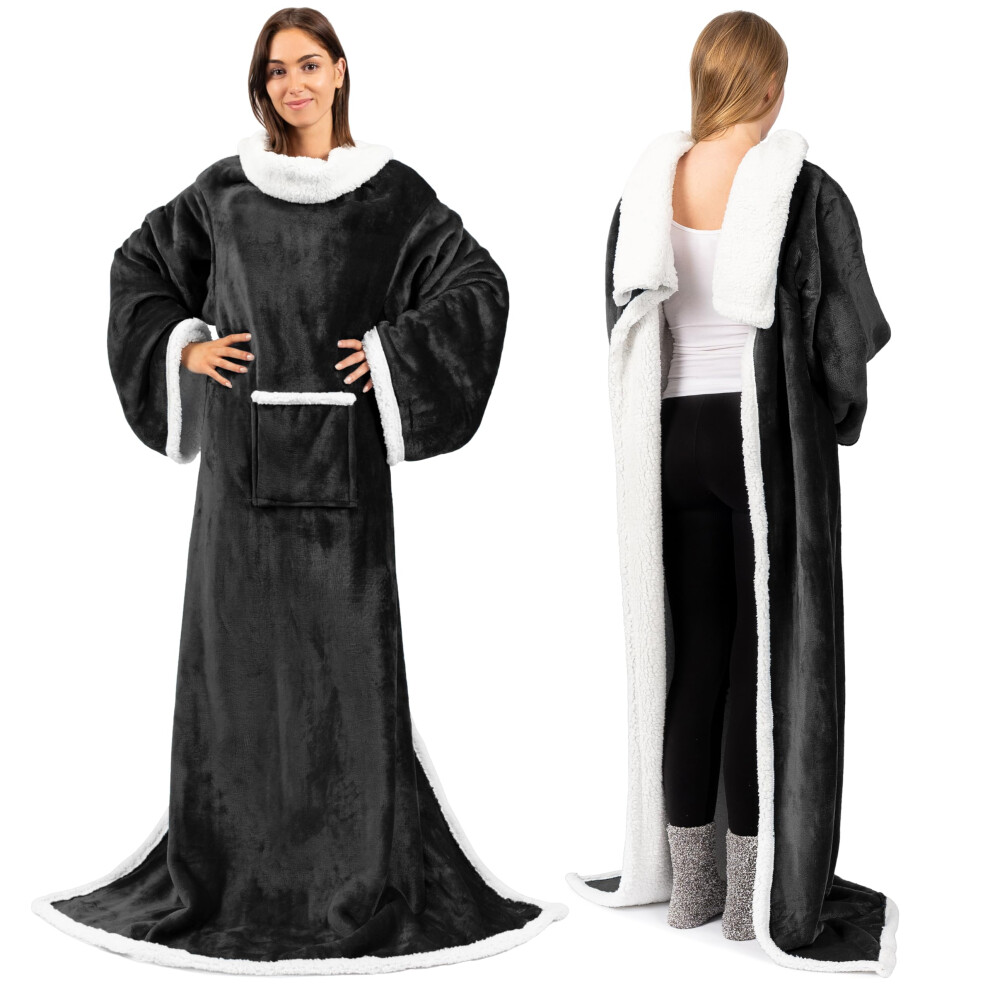 Coperta In Pile Sherpa Pavilia Con Maniche Per Donna, Uomo E Adulto, Indossabile, Calda, Morbida, Spessa, Avvolgente, Per Dormire, Con Tasca, Man