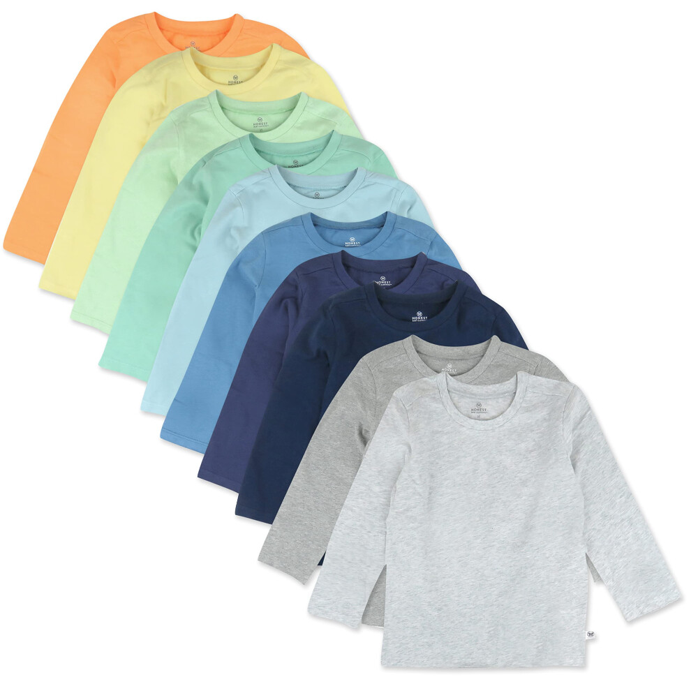 T-shirt     manches longues HonestBaby, lot de 2, 100 % coton biologique, unisexe, bleu arc-en-ciel, pour b   b   s et tout-petits, 4 ans
