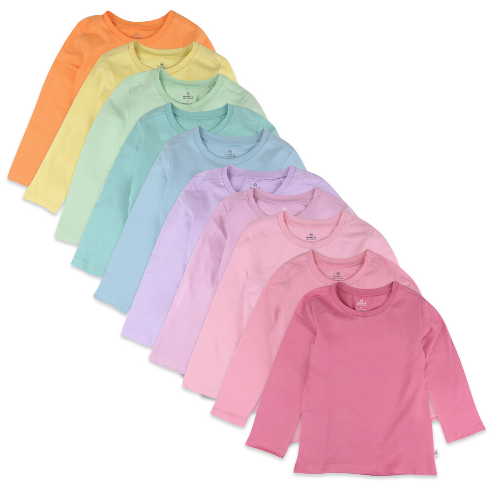 T-shirt     manches longues HonestBaby, lot de 3, 100 % coton biologique, unisexe, arc-en-ciel, rose, 3 ans