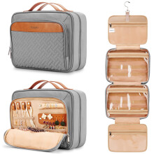 COOSKY Hangende reistoilettas voor dames, geschikt voor shampoo op ware grootte met sieradenorganizer, extra grote make-uptas, waterdichte make-uptas