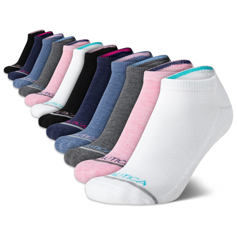 Nautica Women's Athletic Socks - Cushioned Low Cut Ankle Socks (12 Pack)  Size Shoe Size 4-10  Pink Assorted
