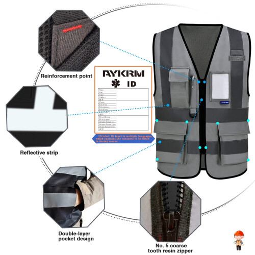 A-SAFETY 4XL 5XL γκρι γιλέκο κατασκευής 2