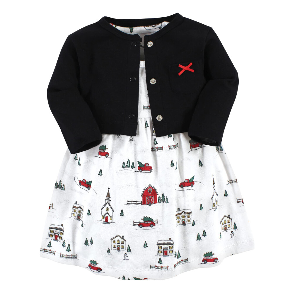 Hudson Baby Baby Girls Cotton Dress And Cardigan Set, Christmas Scene, 4 Toddler-image
