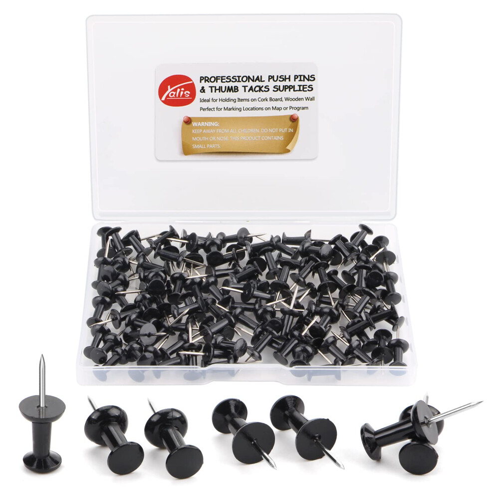 Yalis Push Pins 100-count Black Thumb Tacks Standard Dark Pushpins Steel Point and Plastic Head-image-OPC-PFNJ9MJ-NEW