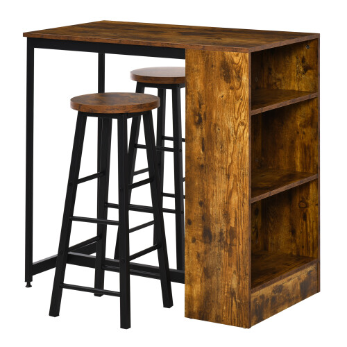 Homcom HOMCOM 3 Piece Bar Table Set, Bar Height Table with 2 Stools, Storage Shelf 1