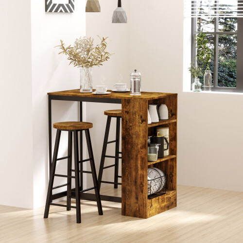 Homcom HOMCOM 3 Piece Bar Table Set, Bar Height Table with 2 Stools, Storage Shelf