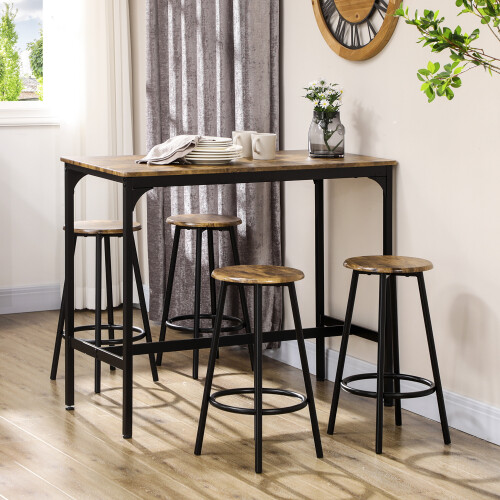 Homcom HOMCOM 5 Piece Bar Table and Stools Set with Metal Frame Rustic Brown