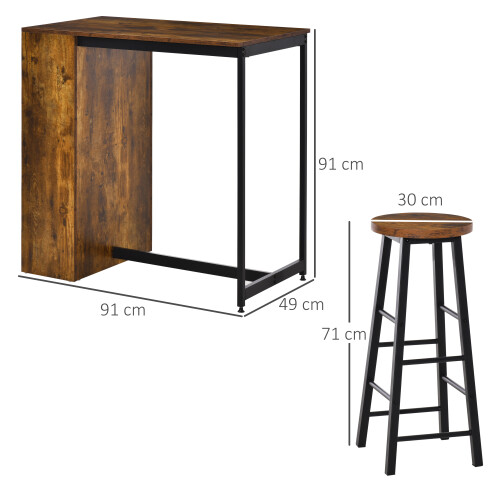 Homcom HOMCOM 3 Piece Bar Table Set, Bar Height Table with 2 Stools, Storage Shelf 2