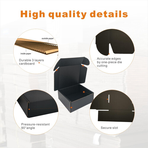 CH-BOX 50 τεμάχια 5x5x2'' Μικρές Κουτιά Αποστολής, Κουτιά Καρτοκιβωτίων Μαύρα 2