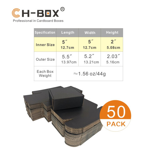 CH-BOX 50 τεμάχια 5x5x2'' Μικρές Κουτιά Αποστολής, Κουτιά Καρτοκιβωτίων Μαύρα 1