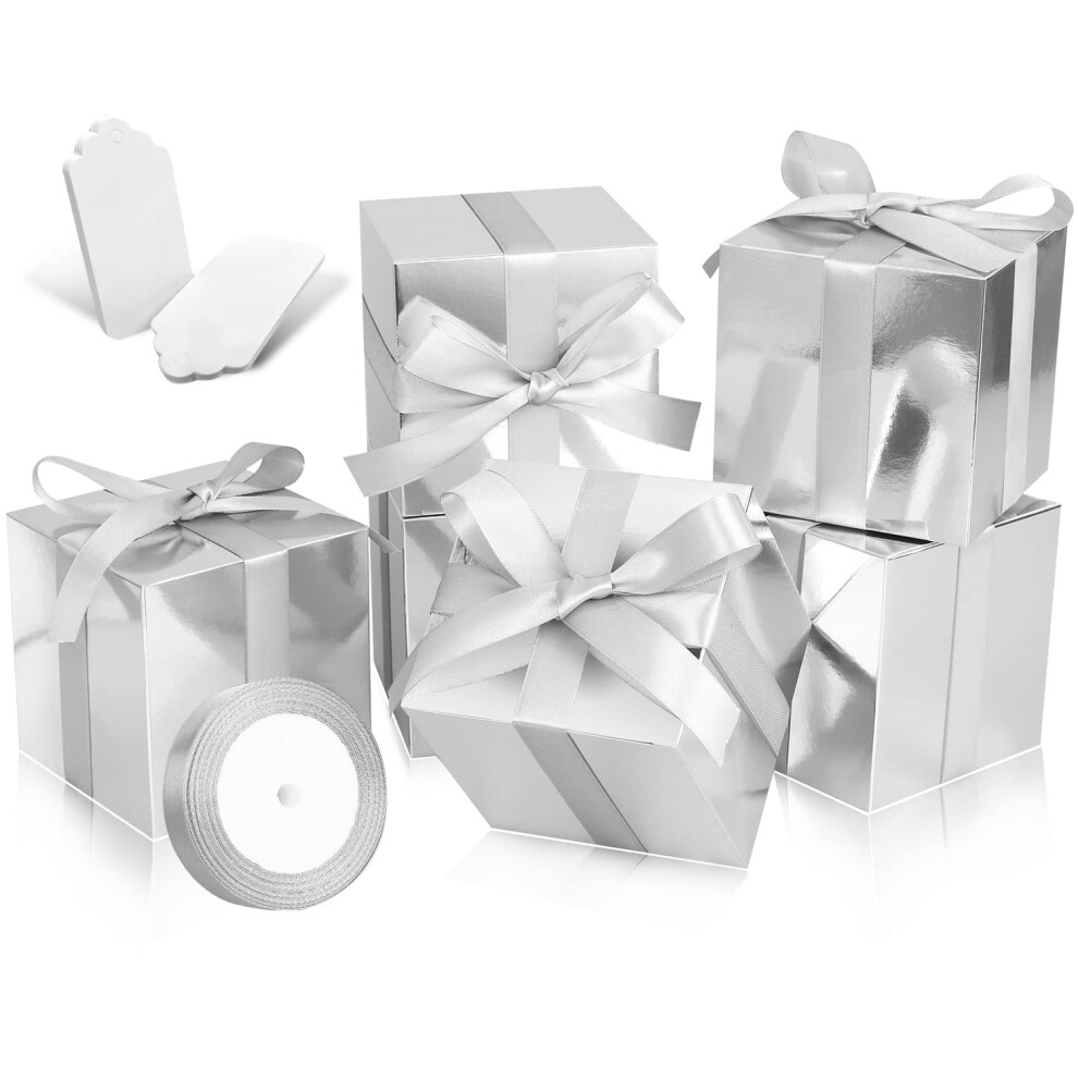 Doyide Confezione Da 100 Piccole Scatole Regalo, 5 X 5 X 5 Cm, Scatole Regalo In Carta Argentata Con Coperchio Per Regali, Artigianato, Scatole Per Cupcake, Regali, Scatole Per Caramelle Per-image