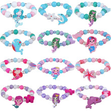 Merenneidon rannekorut Tyttjen juhlat - 12 Pack Little Girls Play Korut Lahjat 4-8-vuotiaille lapsille Spt merihelmill koristeltu prinsessa Ystv