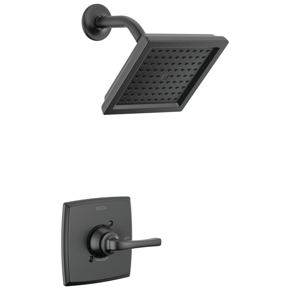 Robinet De Douche Noir Delta Faucet Geist S Rie 14, Ensemble De Garniture De Douche Avec Pomme De Douche Noir Mat Jet Unique, Ensemble De Robin-image