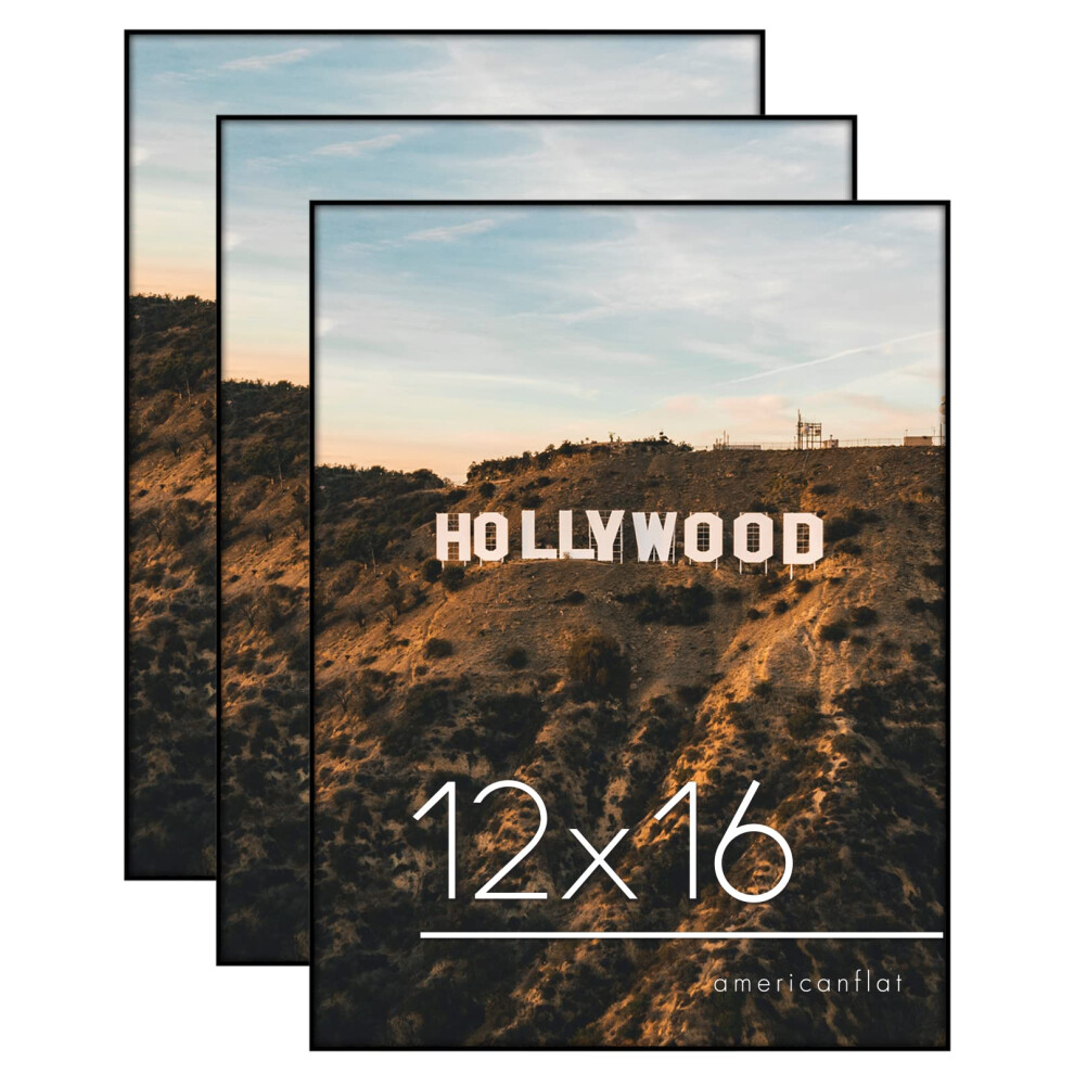Cadre photo Americanflat     chargement frontal 12 x 16 avec verre incassable - Lot de 3 - Collection Metropolitan - Cadre photo mural - Noir