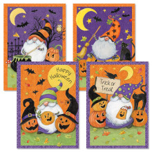 Set di biglietti d'auguri con gnomi di Halloween di Susan Winget - Set di 8 biglietti grandi da 5 x 7 pollici, variet    di biglietti di auguri per