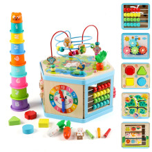 Vomocent Wooden Activity Cube for 1 Year Old Kids Educational Learning Bead Maze for Toddler Age 1-3 Developmental Montessori Toys for 12-36 Mo