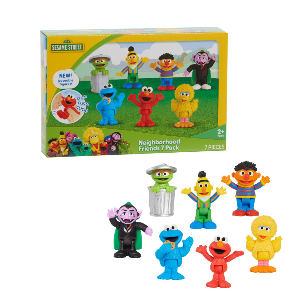 ?P??? Pa??E Sesame Street Neighborhood Friends 7-Piece Poseable Figurines Kids Toys For Ages 2 Up By Just Play