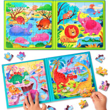 Magnetic Puzzles for Kids Ages 3-5 Two-Book Set Dinosaur Animal Jigsaw Puzzle Magnet Books Travel Games Montessori Preschool Learning Activitie