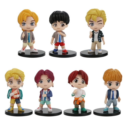 Conjunto de 7 Toppers de Bolo BTS - Figuras de Ação