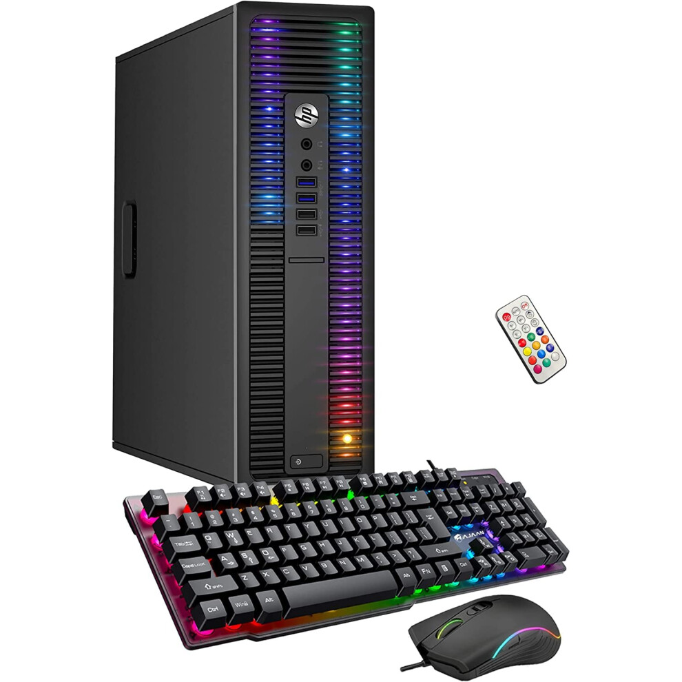 HP EliteDesk Desktop RGB Lights Computer AMD A-Series Processor  Windows 10 Pro 64-bit  Wi-Fi  Gaming PC Keyboard & Mouse (Renewed) (8 GB RAM  256 GB