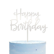 CC TOWN Topper de Bolo Feliz Aniversário, Acrílico Prateado Espelhado para Decorações de Festa