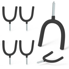HUHOLE Screw in U Hook Black Heavy Duty 6PC Shovel Holder Wall Mount U Hooks for Hanging Garden Tools