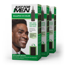 Just For Men Shampoo-In Color (Formerly Original Formula) Mens Hair Color with Keratin and Vitamin E for Stronger Hair - Rich Dark Brown H-47 Pack