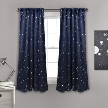 Lush Decor Star Blackout Window Curtain Panel Pair 45"""" L x 52"""" W Navy