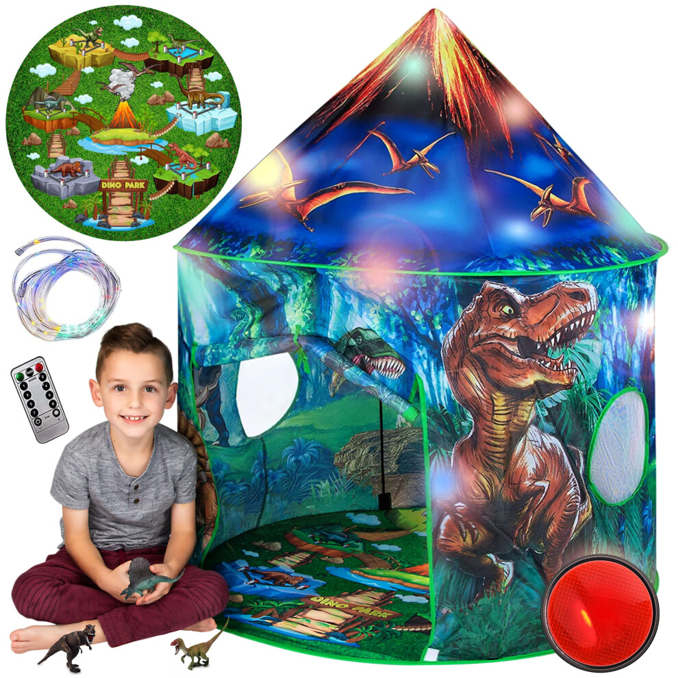Dinosaur Pop Up Kids Play Tent by Toy To Enjoy Indoor & Outdoor  Boys & Girls Includes Remote Controlled Lights  Roar Sound Button & 6 Different Toys-image-OPC-PGBSYBK-NEW
