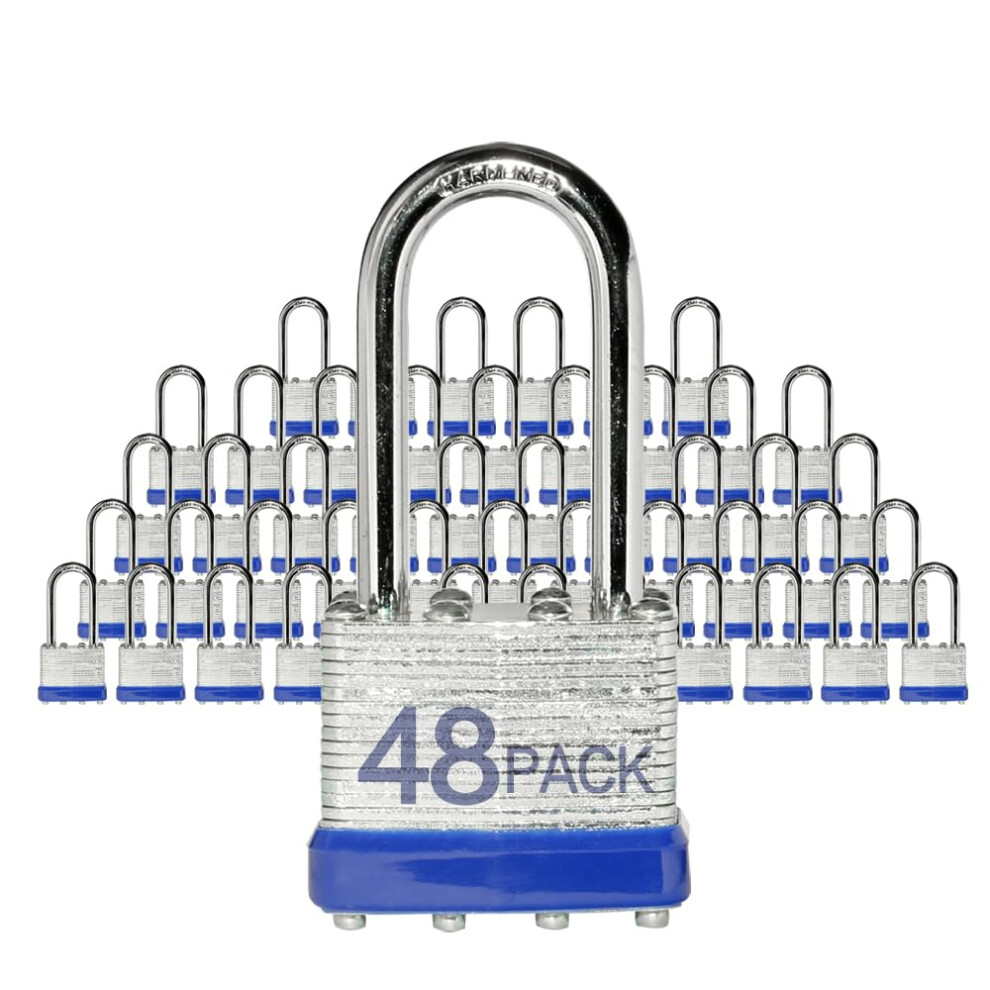 Lock Outdoor Padlocks Key Lock Padlocks With Same Key - Laminated Steel Keyed Padlocks With Long Shackle 48 Pack For Hasp Latch Sheds Fences St 768494182151