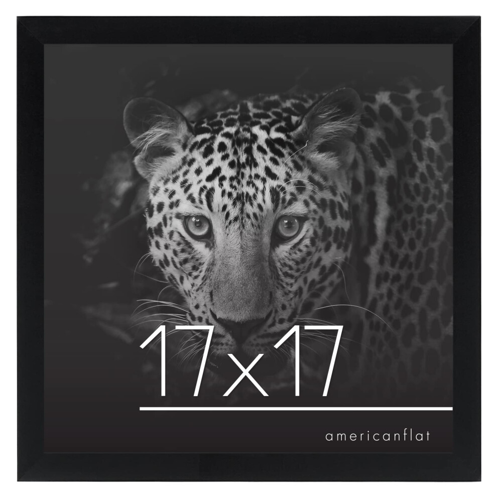 Cadre photo Americanflat 17x17 noir - Cadre photo carré avec cadre en bois d'ingénierie, couvercle en plexiglas poli, matériel de suspension pour