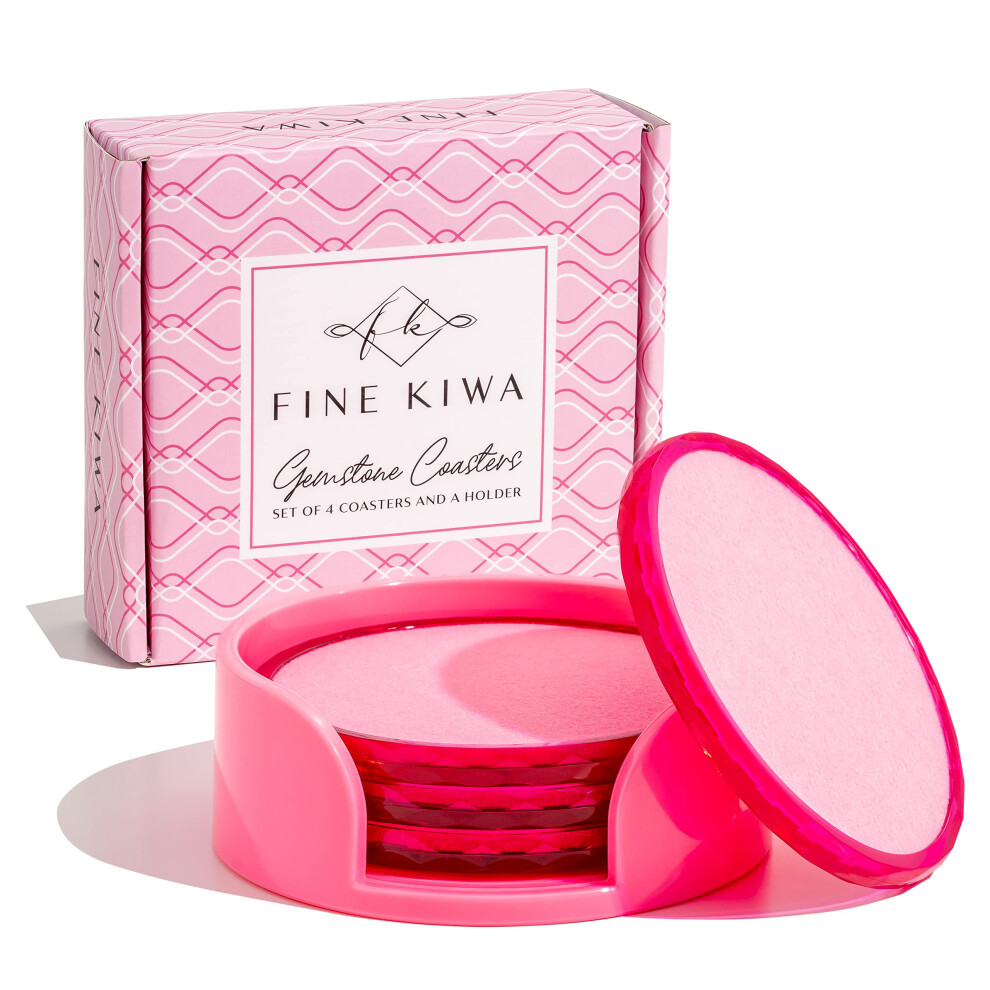 FineKiwa Dessous de verre absorbants en feutre rose pour boissons     Lot de 4 dessous de verre de luxe uniques et mignons avec support pour table
