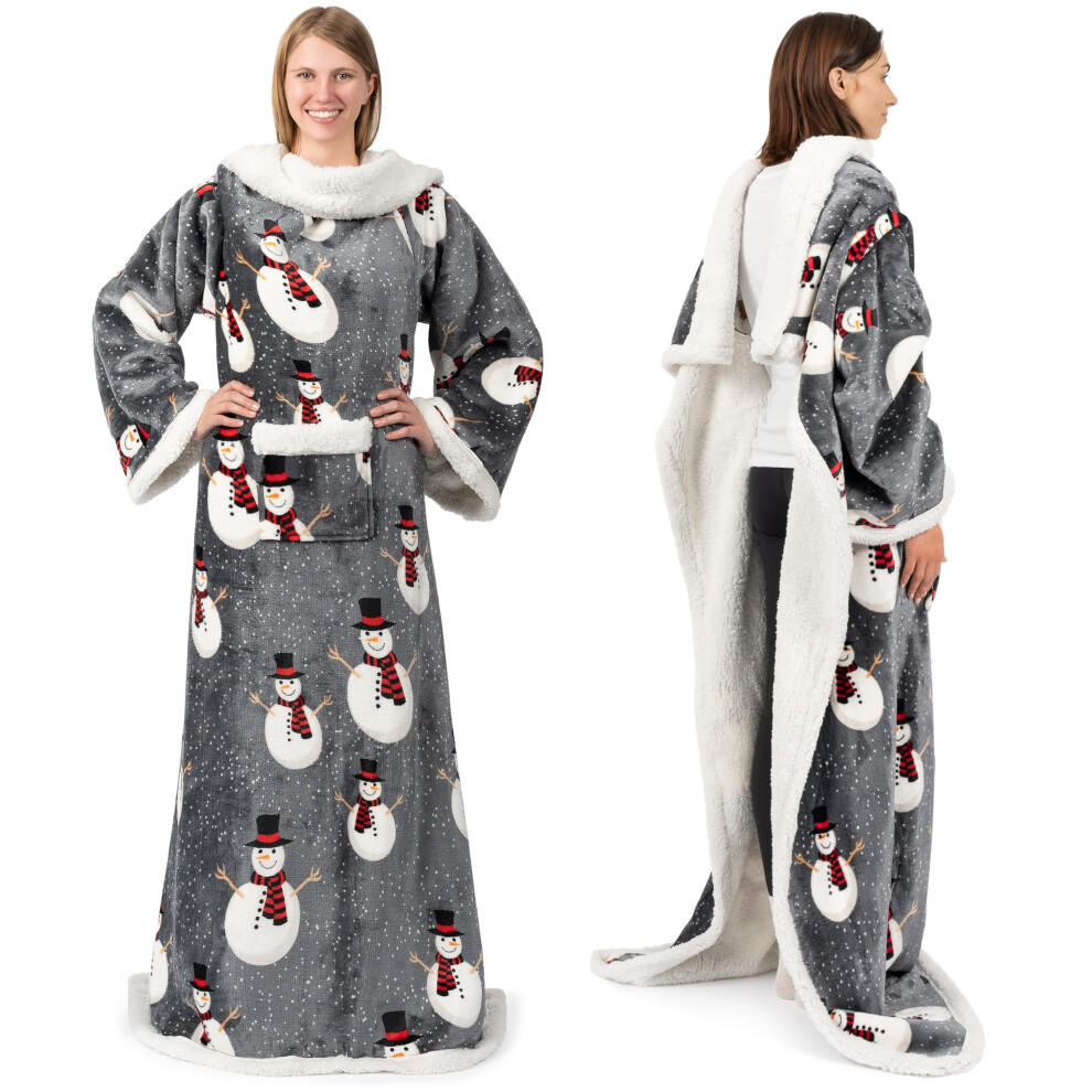 Coperta In Pile Sherpa Pavilia Con Maniche, Per Donne, Uomini E Adulti, Indossabile, Calda, Morbida, Spessa, Comoda, Con Tasca E Maniche, Per La