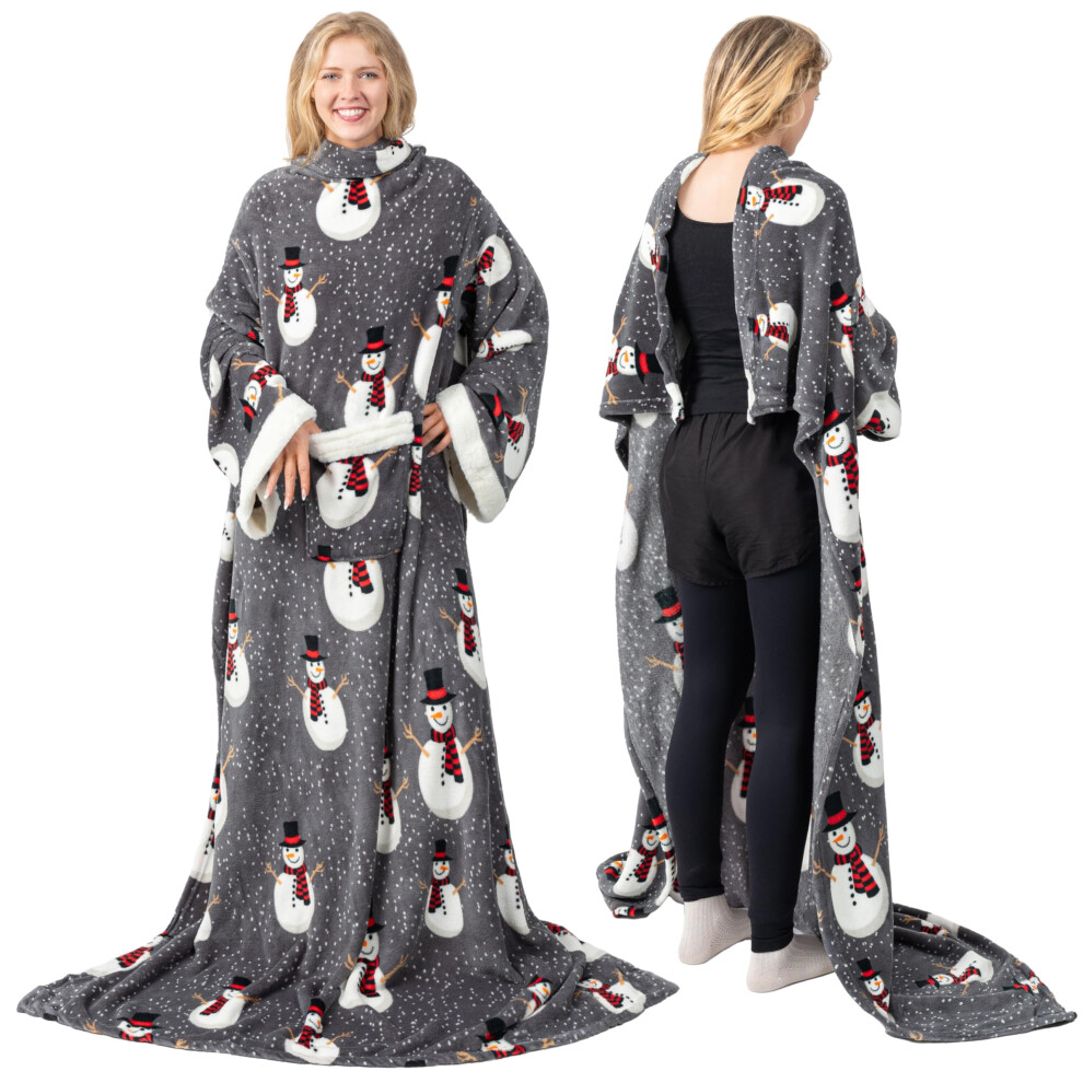 Coperta In Pile Pavilia Con Maniche Per Donne, Uomini E Adulti, Indossabile, Calda E Morbida, Con Tasca E Maniche, Ideale Come Copriletto Per La