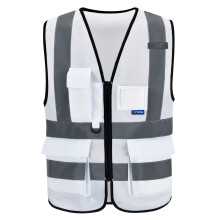 A-SAFETY XSmall Wit veiligheidsvest met hoge zichtbaarheid en 4 reflecterende strips 7 zakken Wit X-Small