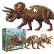 Triceratops dinosaurus puzzel | 100-delige dubbelzijdige vloerpuzzel met glow-in-the-dark skelet aan de andere kant | 4 FT Wetenschappelijk nauwkeuri