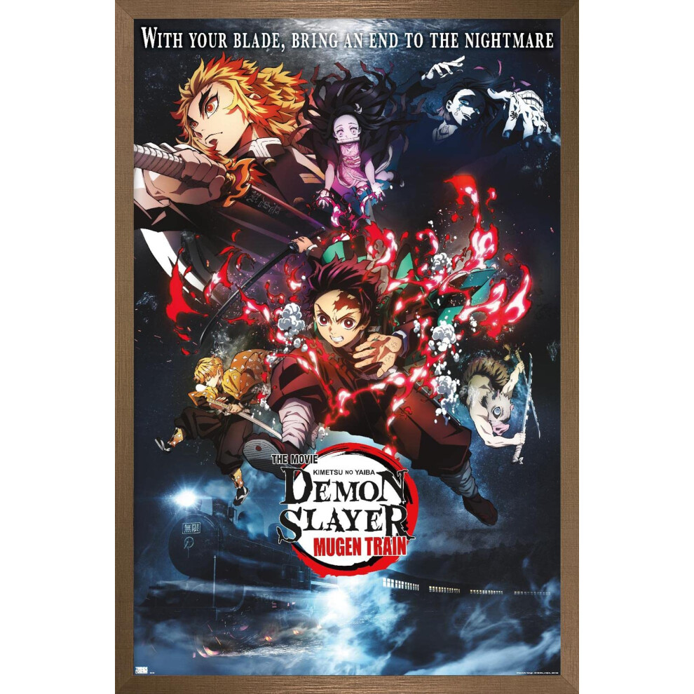 Tendencias Internacionales Demon Slayer: Mugen Train - P Ster De Pared Collage De Una Sola Hoja, 37,5 X 57,8 Cm, Versi N Con Marco De Bronce-image