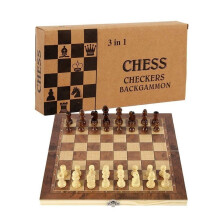 Chess Set Folding Storage Wooden Chess Board Sets 15"""" Wooden Chess 3 in 1 Chess Board Game for Adults and Kids (Chess Backgammon Checkers)