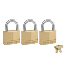 MASTER LOCK 140TRI Solid Brass Padlock com Key 3 Pack Gold