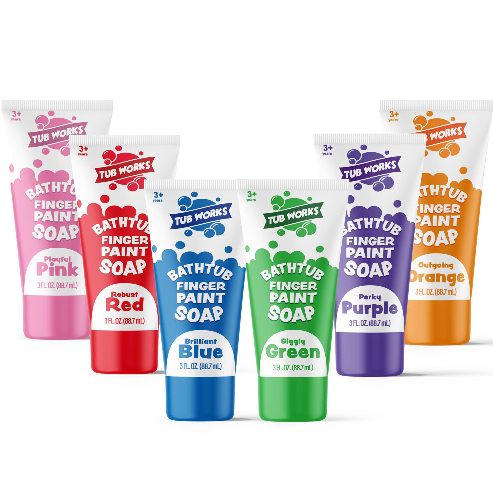 Tub Works Bathtub Finger Paint Soap, Classic 6 Pack | Non-Toxic | Washable Bathtub Paint For Finger Painting On Tub Walls | Ideal Toddler Bath Toys Fo