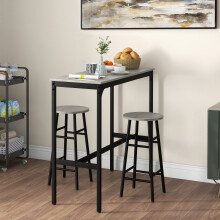 HOMCOM 3-Piece Bar Set with Grey Table & Two Stools, Industrial Kitchen/Dining, 83A-048V80GY