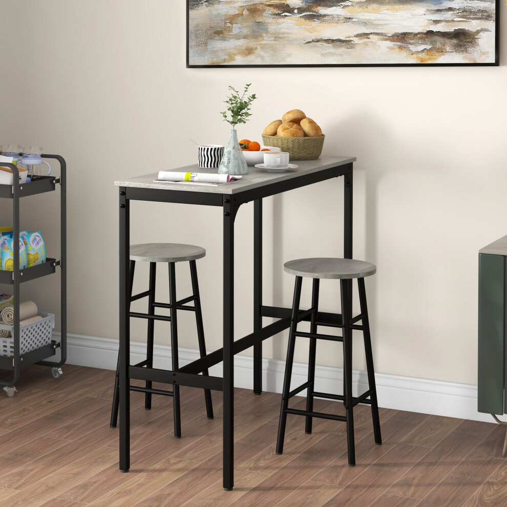 HOMCOM 3 Piece Bar Set, Industrial Kitchen and Chair Set Grey