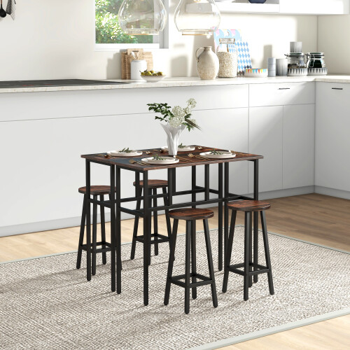 Homcom HOMCOM 6-Piece Industrial Bar Table Set, 2 Kitchen Tables with 4 Stools, Brown