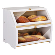 HOMEKOKO dobbeltlags stor br?dkasse til k?kkenbord Br?dopbevaringsspand i tr? med stor kapacitet (hvid)