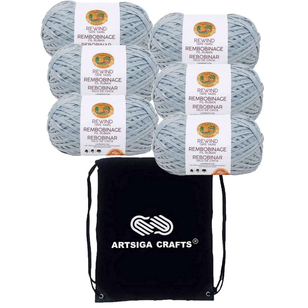 Lion Brand Rewind Willow 523-124 (6-Skeins - Same Dye Lot) Chunky Bulky #5 Polyester  Viscose Yarn for Crocheting and Knitting - Bundle with 1 Artsiga