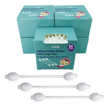 300pcs Bastoncillos de Algodón para Bebés CGR con Puntas Grandes, 100% Algodón Orgánico, Paquete de 5