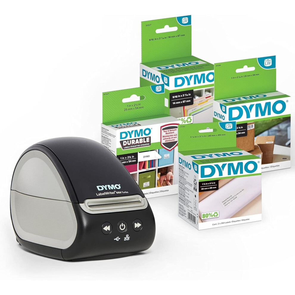 DYMO LabelWriter 550 Turbo Label Printer Bundle  Label Maker with Thermal Printing Auto Label Recognition Includes Address Labels Multipurpose Labels